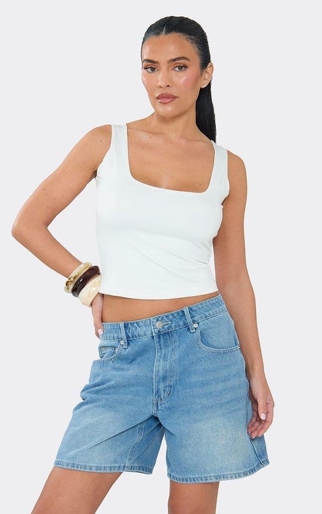 EGO Mid Rise Oversized Shorts In Mid Blue Denim, Women's Size UK 6 - 2