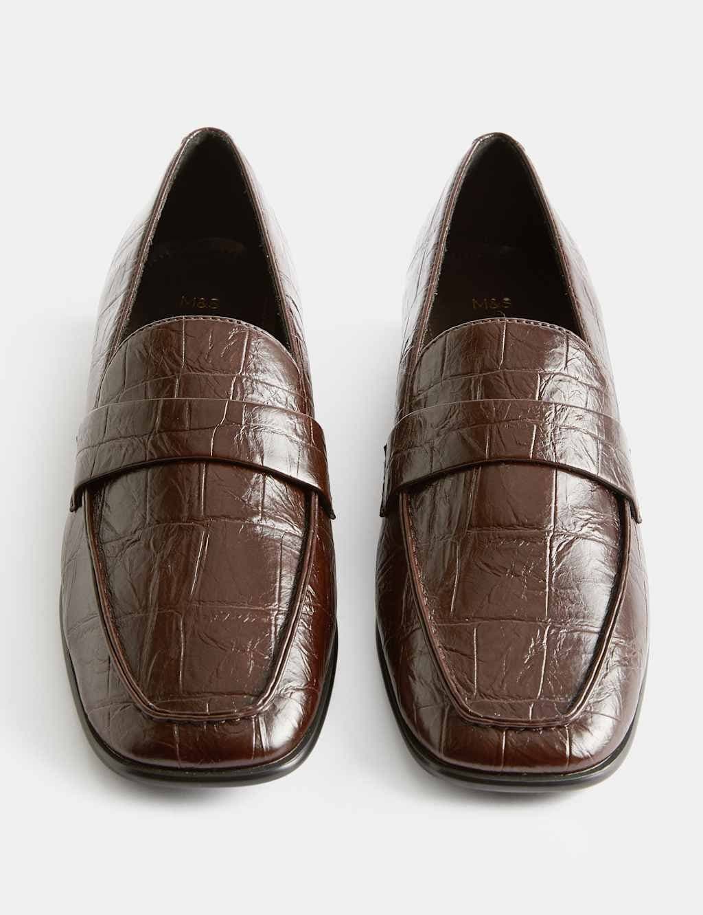 Marks & Spencer M&S Croc Slip On Block Heel Square Toe Loafers Wine
