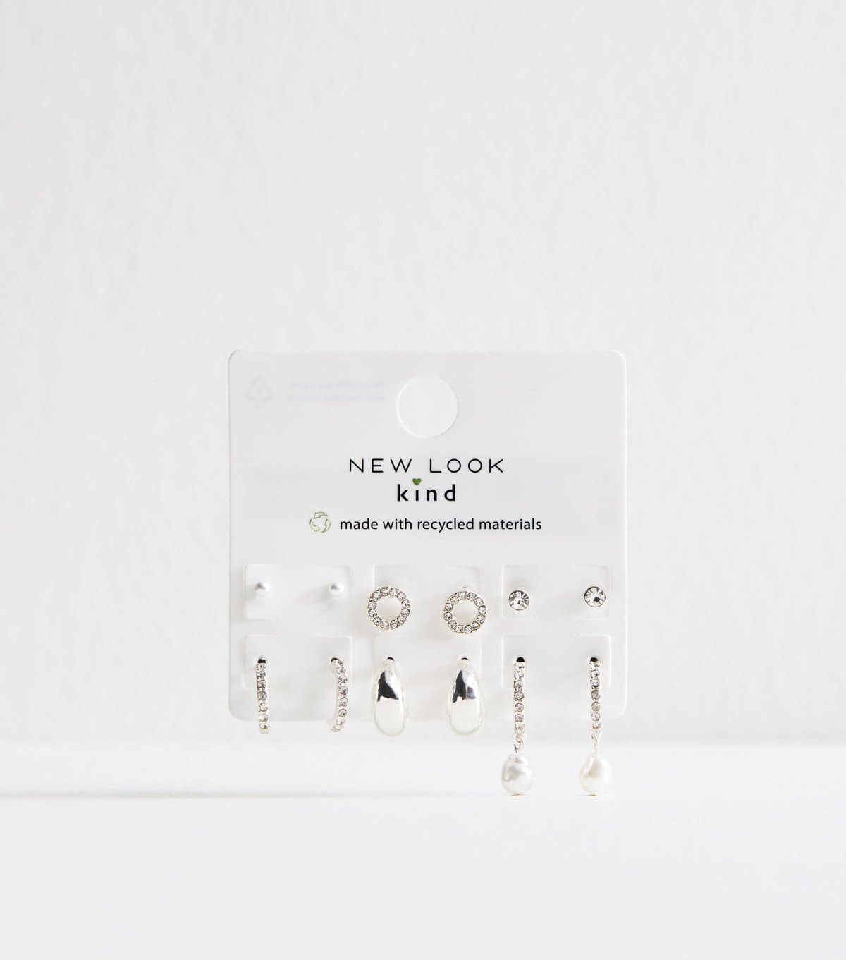 New Look Silver Tone Pack of 6 Faux Pearl and Diamante Earrings New Look