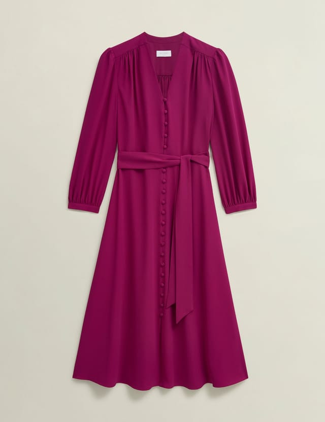 Hobbs London Hobbs London Women's Magnolia Long Sleeve V-Neck Midi Dress in Fuchsia - 2