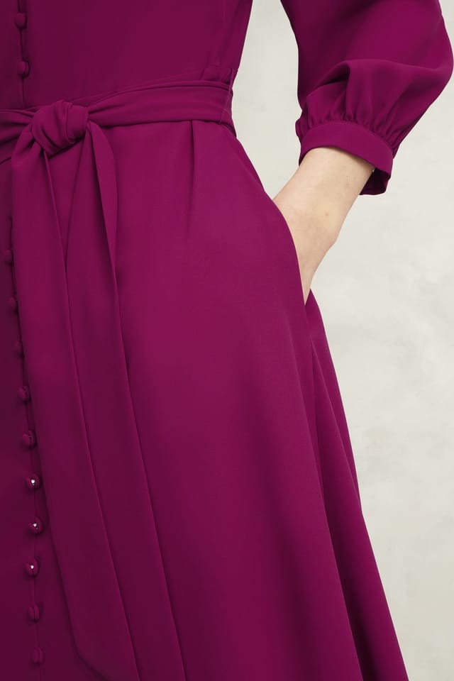 Hobbs London Hobbs London Women's Magnolia Long Sleeve V-Neck Midi Dress in Fuchsia - 3