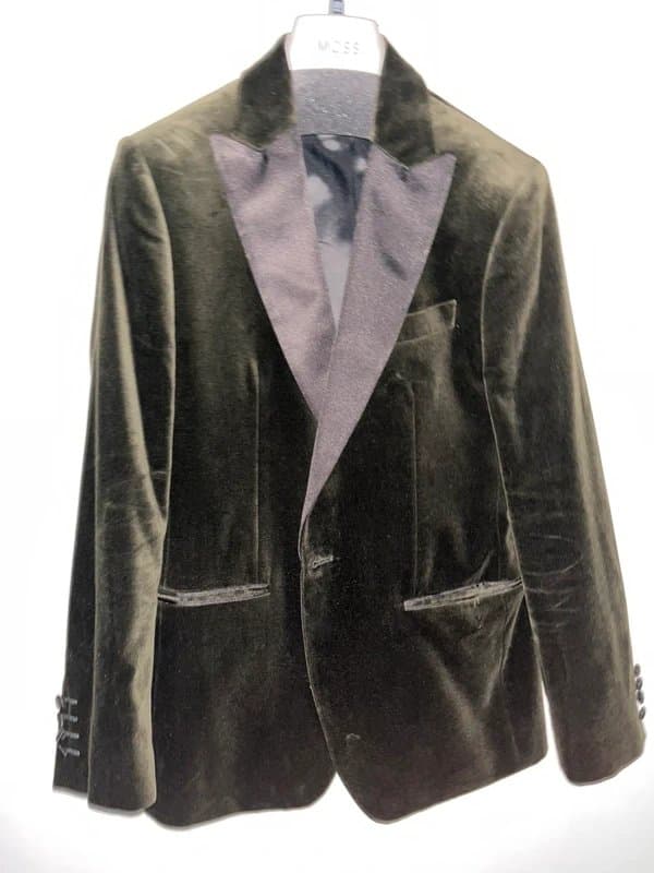 Moss Bros. Moss Bros Tailored Fit Olive Velvet Tuxedo Dinner Jacket