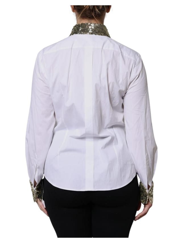Dolce & Gabbana Dolce & Gabbana Women's White Cotton Long Sleeves Sequin Shirt Top - 3