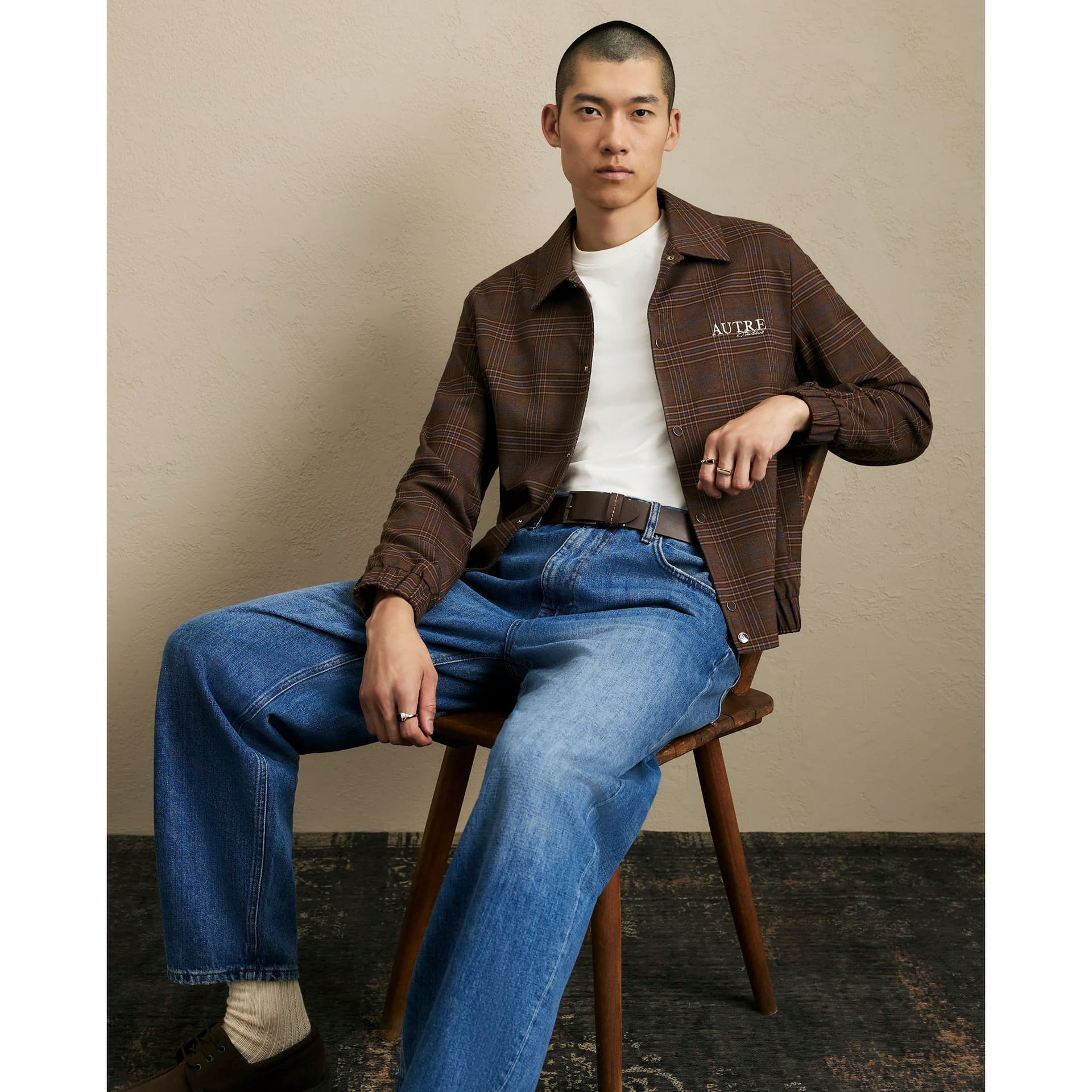River Island Mens River Island Brown Regular Fit Check Autre Jacket