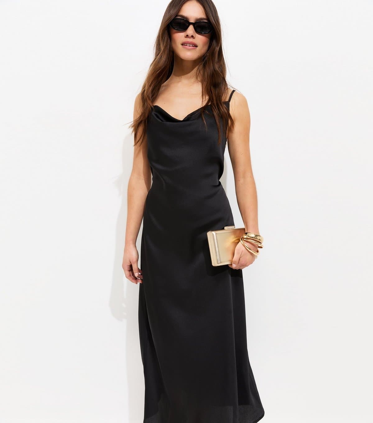 New Look Women's Petite Black Satin Slip Midi Dress New Look