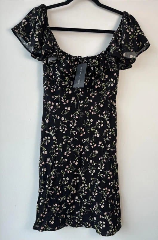 New Look New look -  floral frill dress - size 10 - black