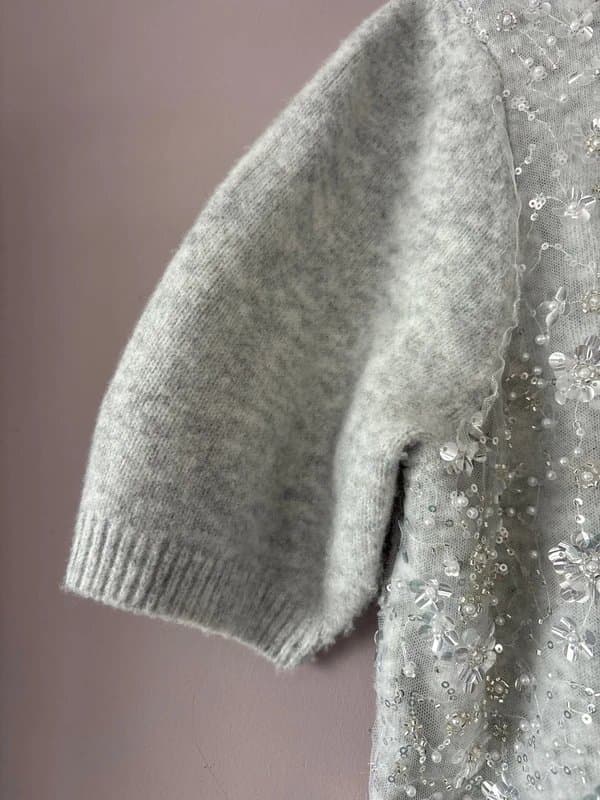 New Look Embellished silver and grey knitted top size 14