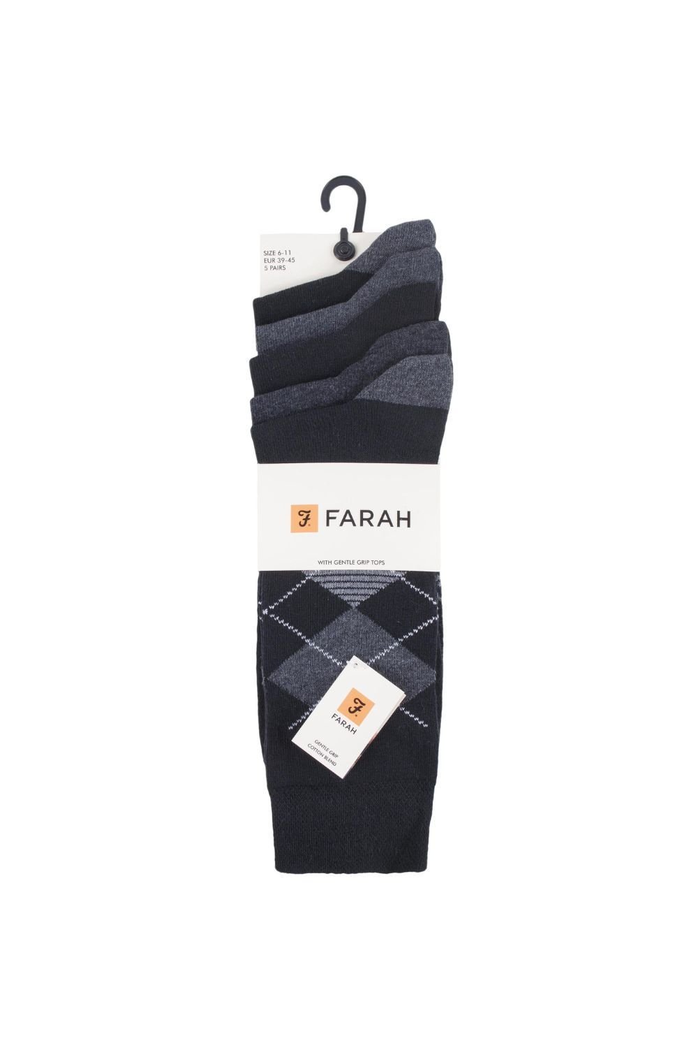 Farah FARAH Men's 5 Pack Argyle Patterned Cotton Dress Socks in Grey - 2