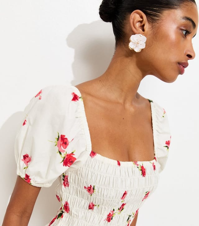 New Look Women's White Floral Print Square Neck Midi Dress New Look - 3