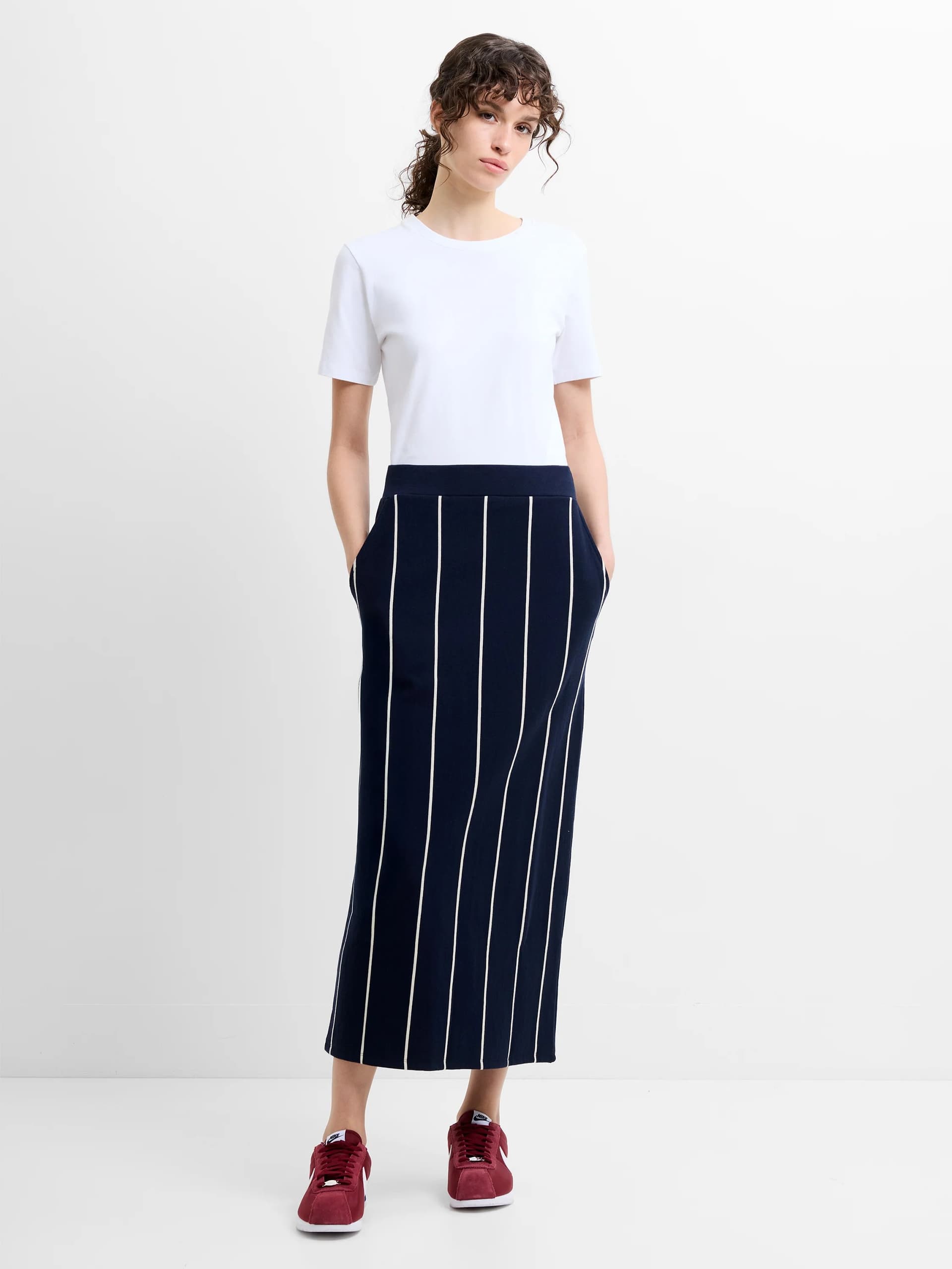 French Connection French Connection Navy Striped Midi Skirt