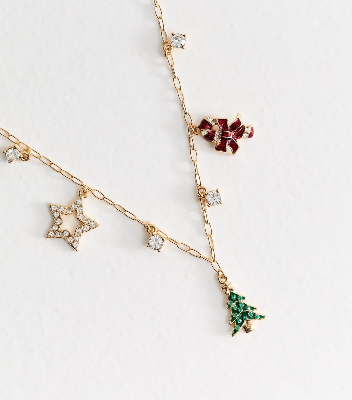 New Look Gold Tone Diamanté Christmas Charm Necklace New Look