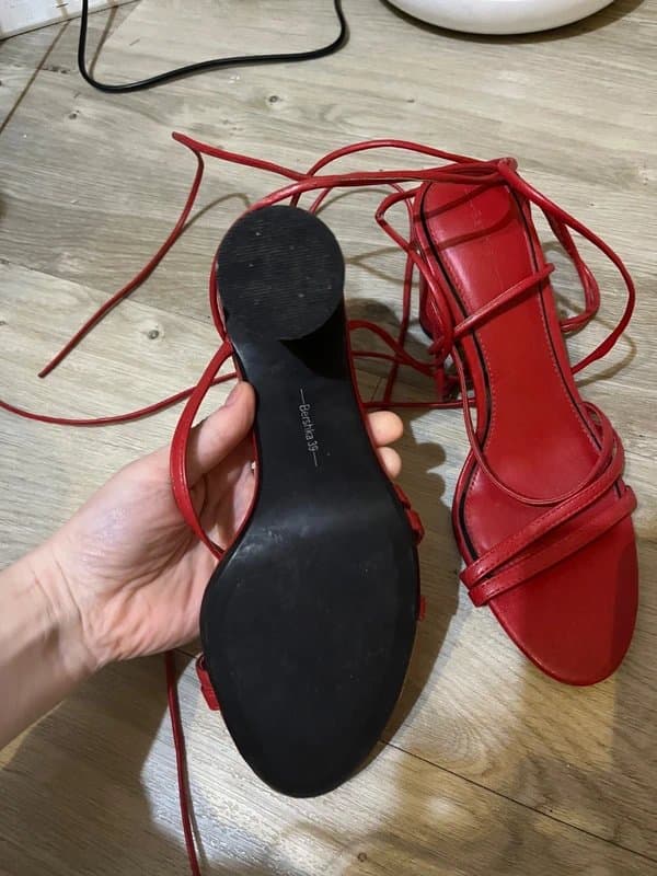Bershka Bershka red faux leather lace/tie up chunky heel