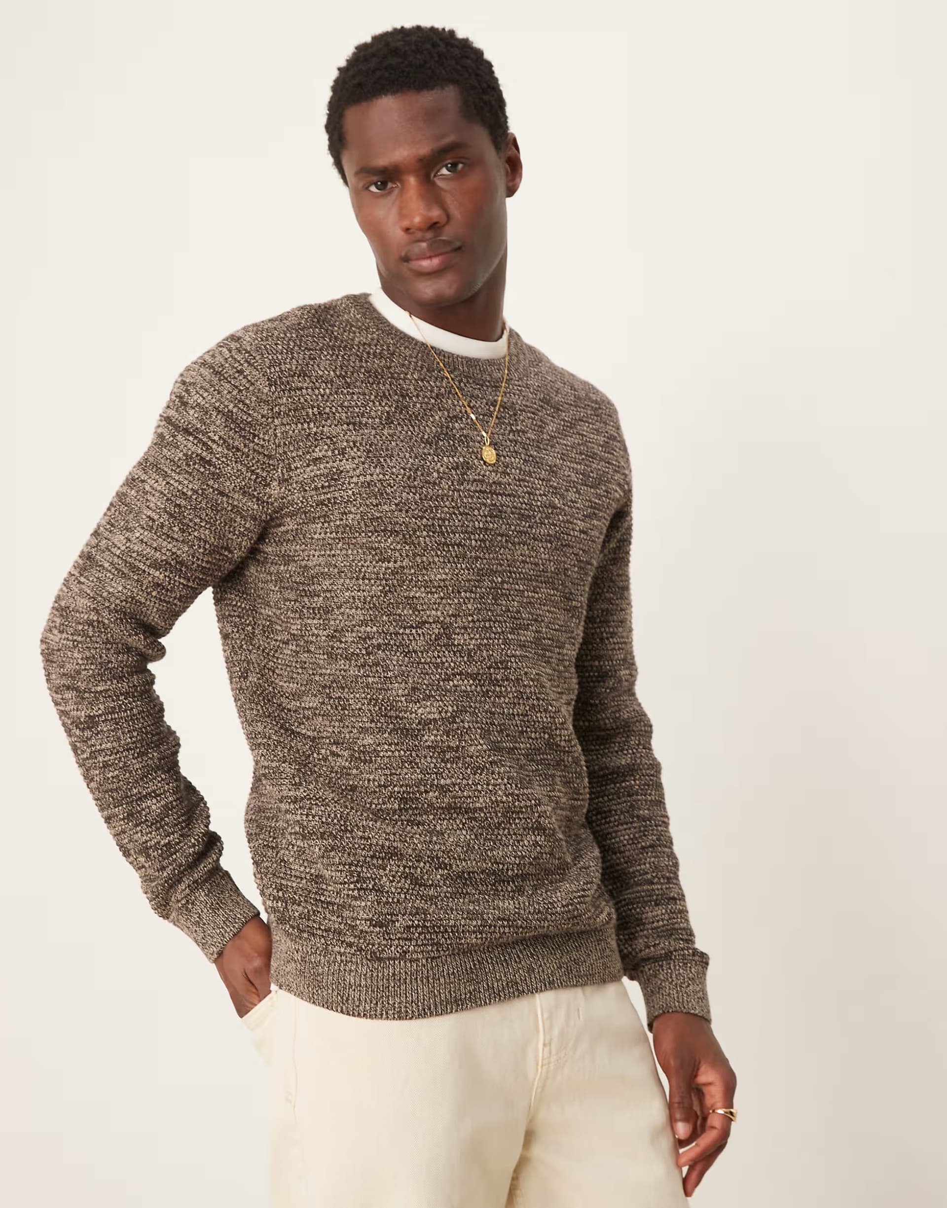 ASOS Selected textured knitted jumper in brown mix