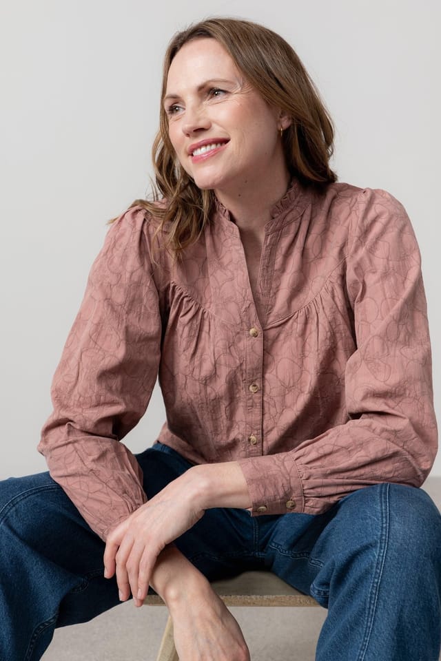 Lily & Me Lily & Me Women's Wayfaring Textured Jacquard Full Button Long Sleeve Blouse in Dusty Pink - 3