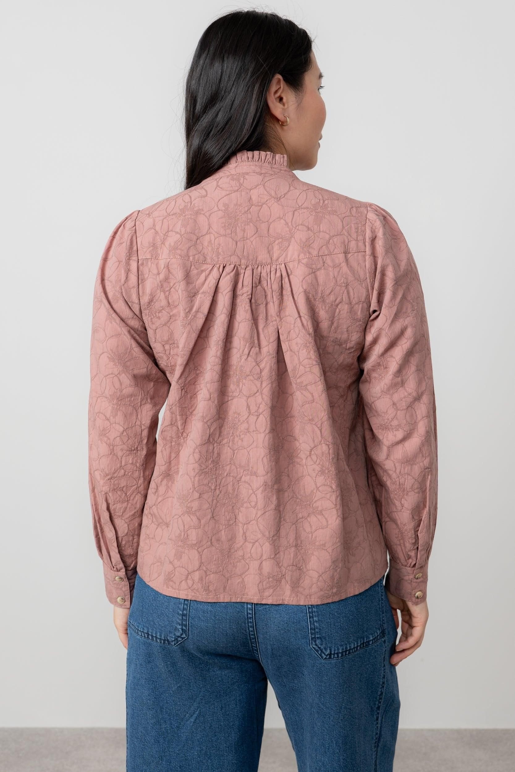 Lily & Me Lily & Me Women's Wayfaring Textured Jacquard Full Button Long Sleeve Blouse in Dusty Pink - 4
