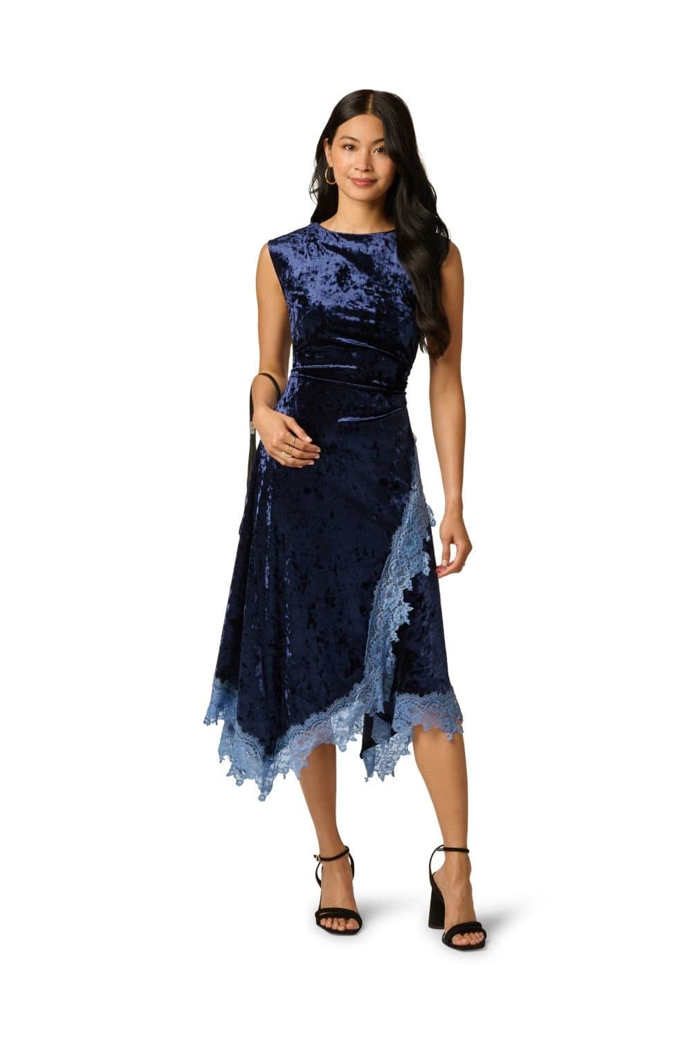 Adrianna by Adrianna Papell Adrianna by Adrianna Papell Women's Velvet & Lace Midi Dress in Navy