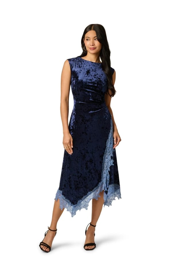 Adrianna by Adrianna Papell Adrianna by Adrianna Papell Women's Velvet & Lace Midi Dress in Navy - 2
