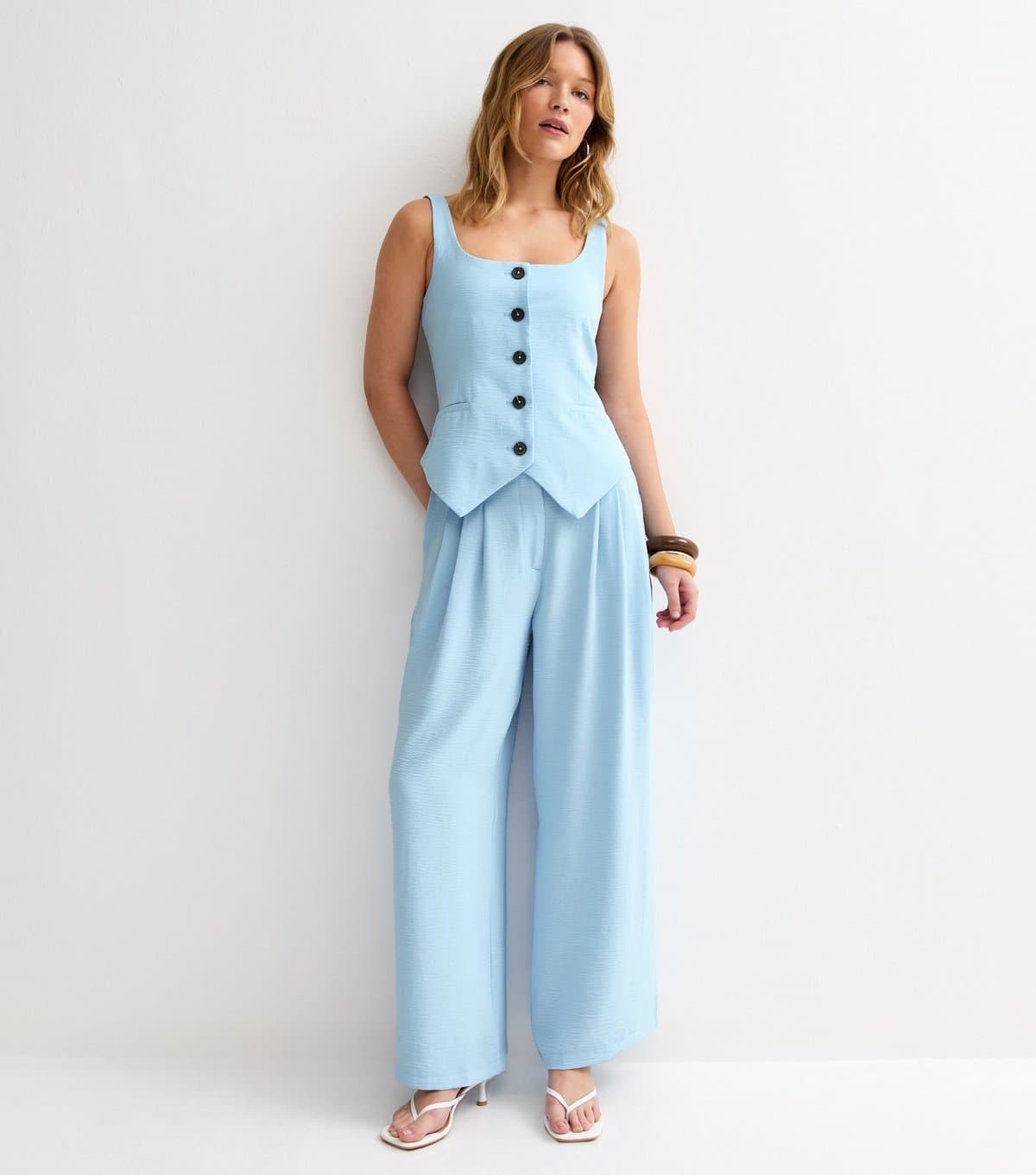 New Look New Look Light Blue Wide Leg Pleated Trousers