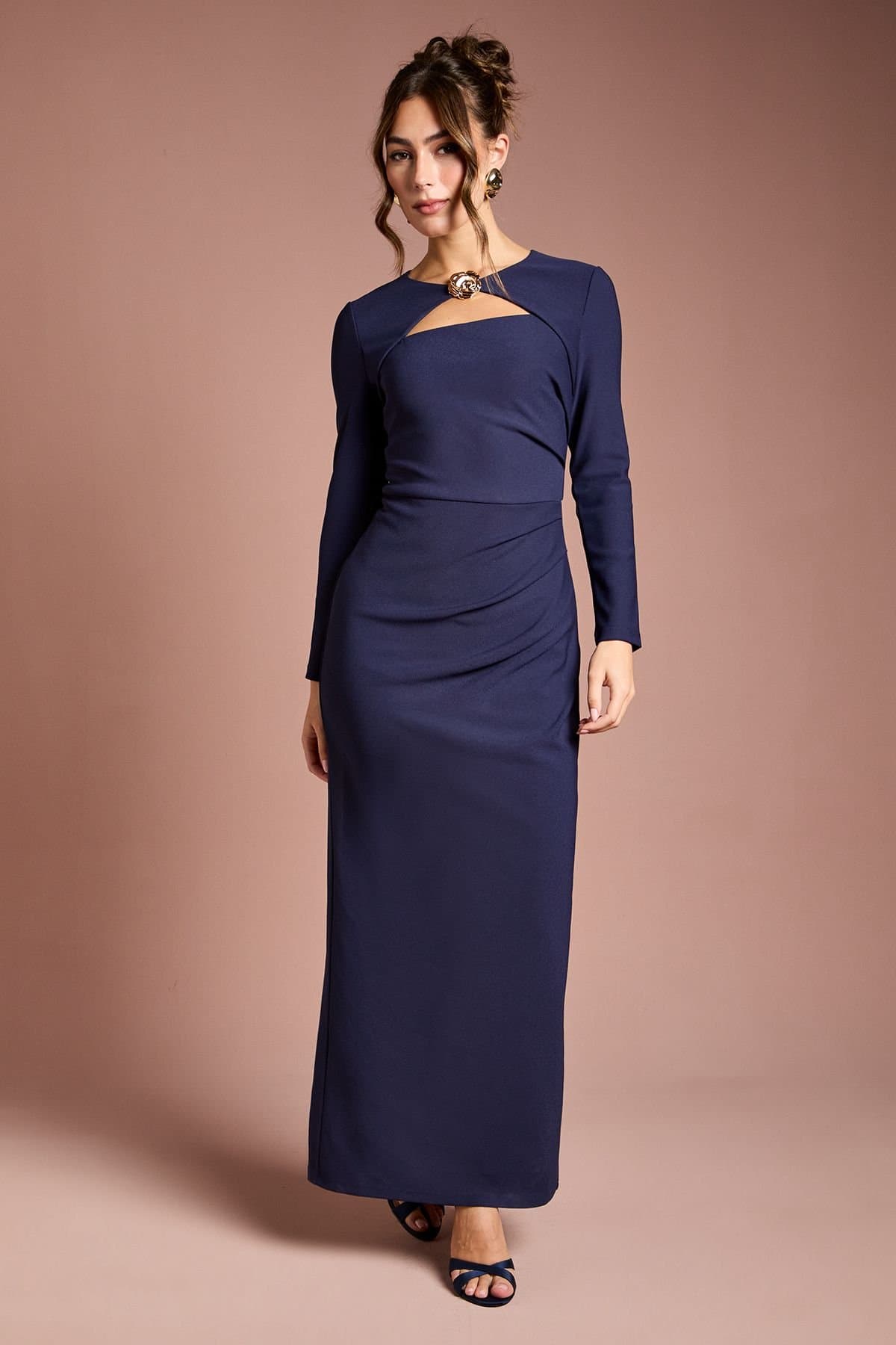 Coast Coast Women's Stretch Crepe Long Sleeve Maxi Dress in Navy