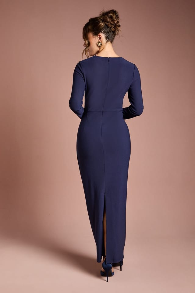 Coast Coast Women's Stretch Crepe Long Sleeve Maxi Dress in Navy - 3