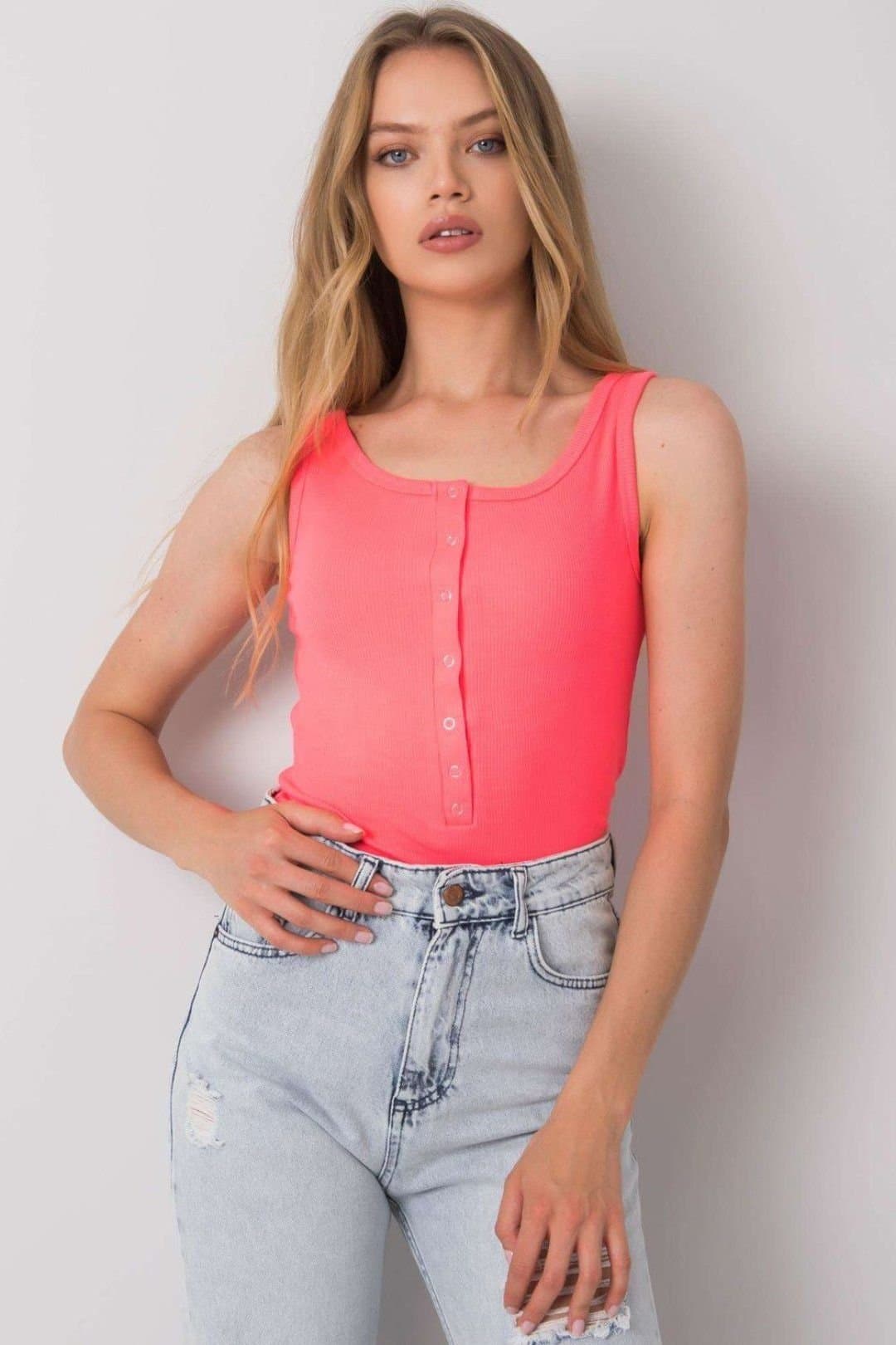 Love Lace Love Lace Women's Ribbed Cotton Elastane Unbuttoned Top in Pink