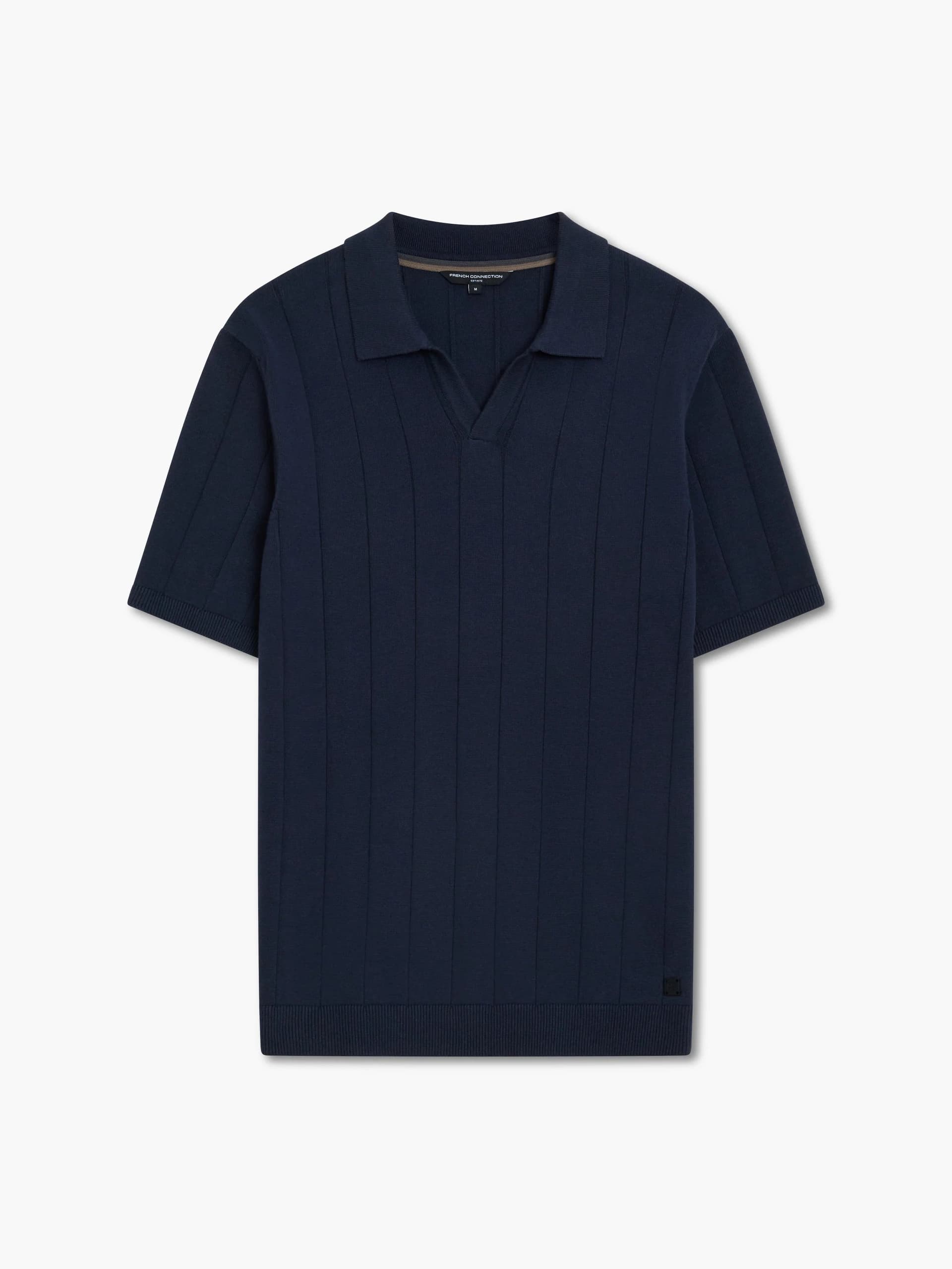 French Connection Short Sleeve Trophy Knit Polo Shirt Navy Blue