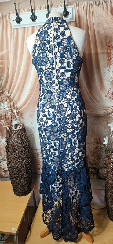 Quiz Quiz navy crochet lace high neckline occasions dress size 6