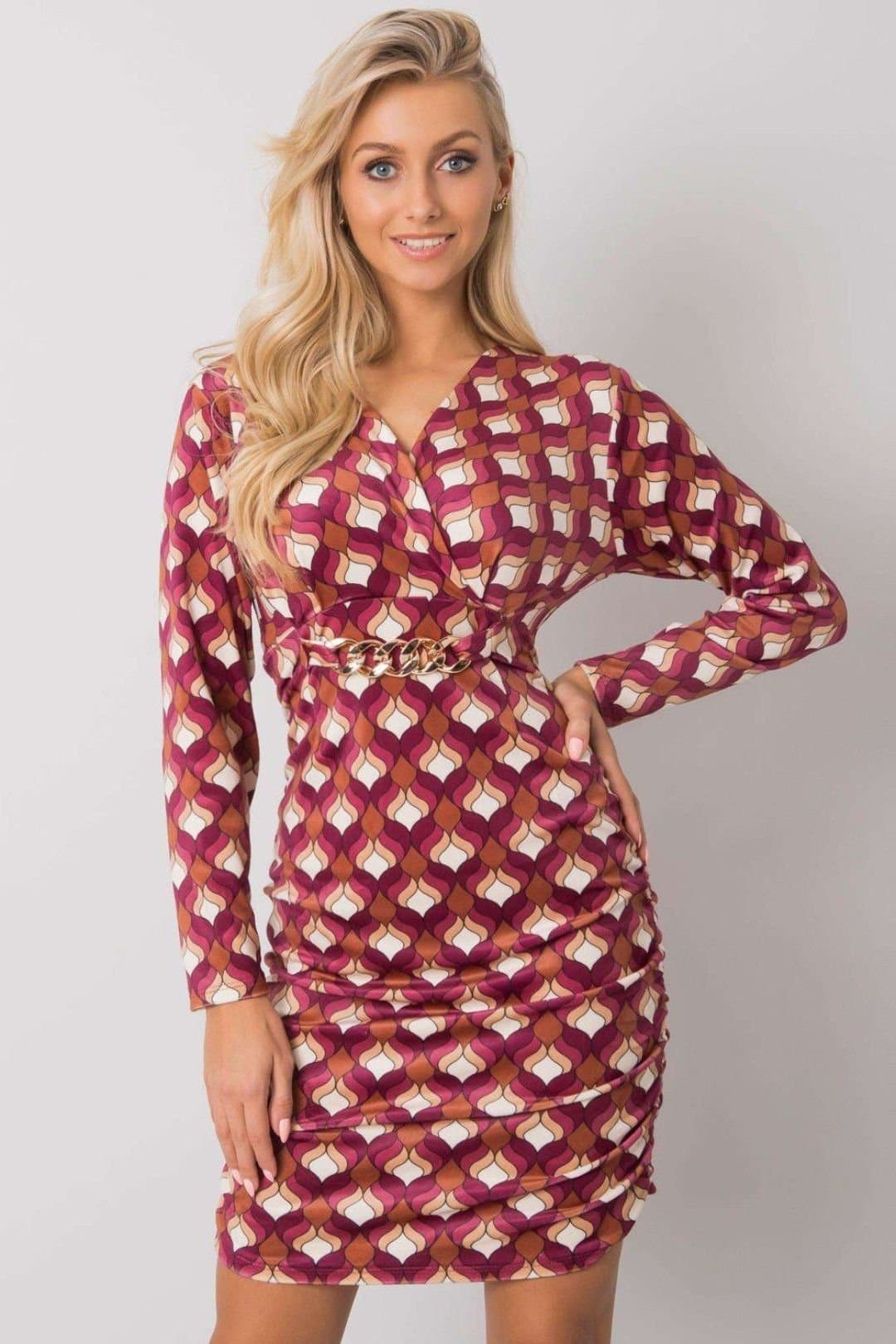 Love Lace Love Lace Women's Velour Long Sleeve Mini Dress for Daywear in Burgundy