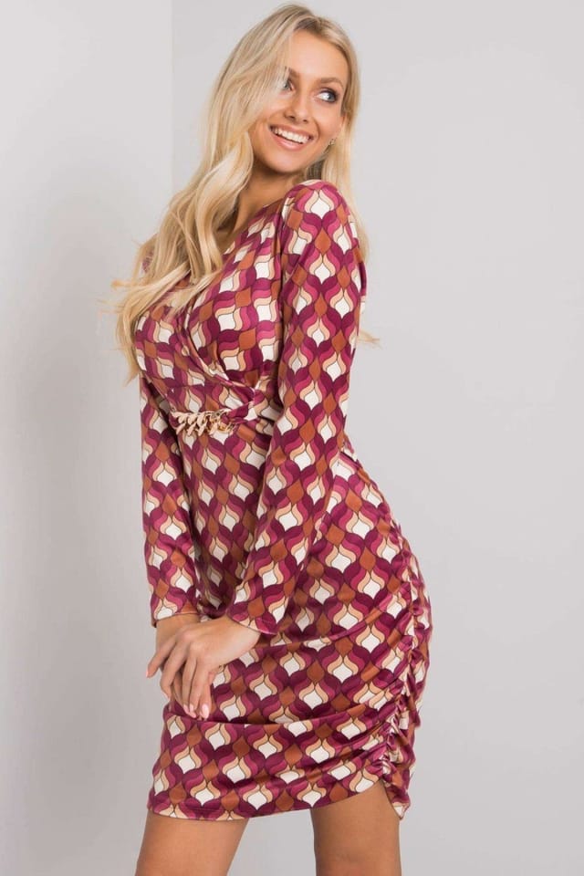 Love Lace Love Lace Women's Velour Long Sleeve Mini Dress for Daywear in Burgundy - 2
