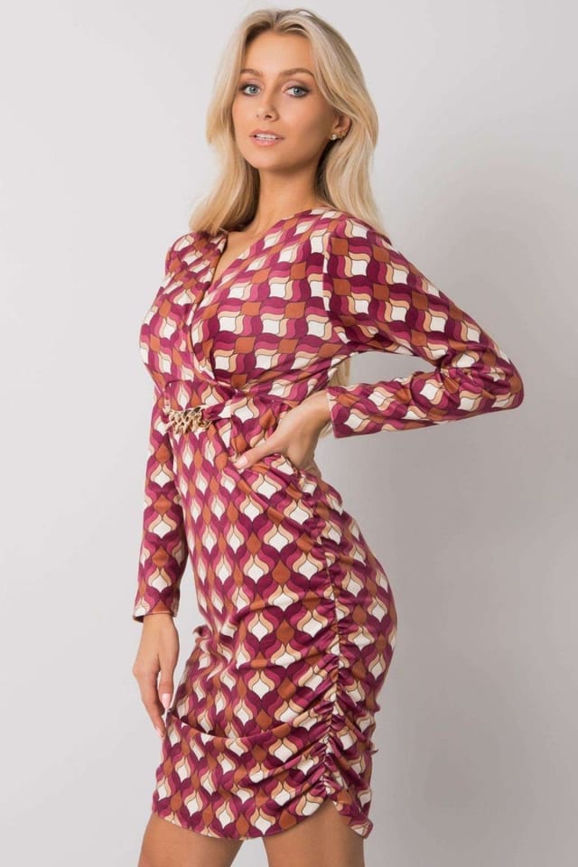 Love Lace Love Lace Women's Velour Long Sleeve Mini Dress for Daywear in Burgundy - 3