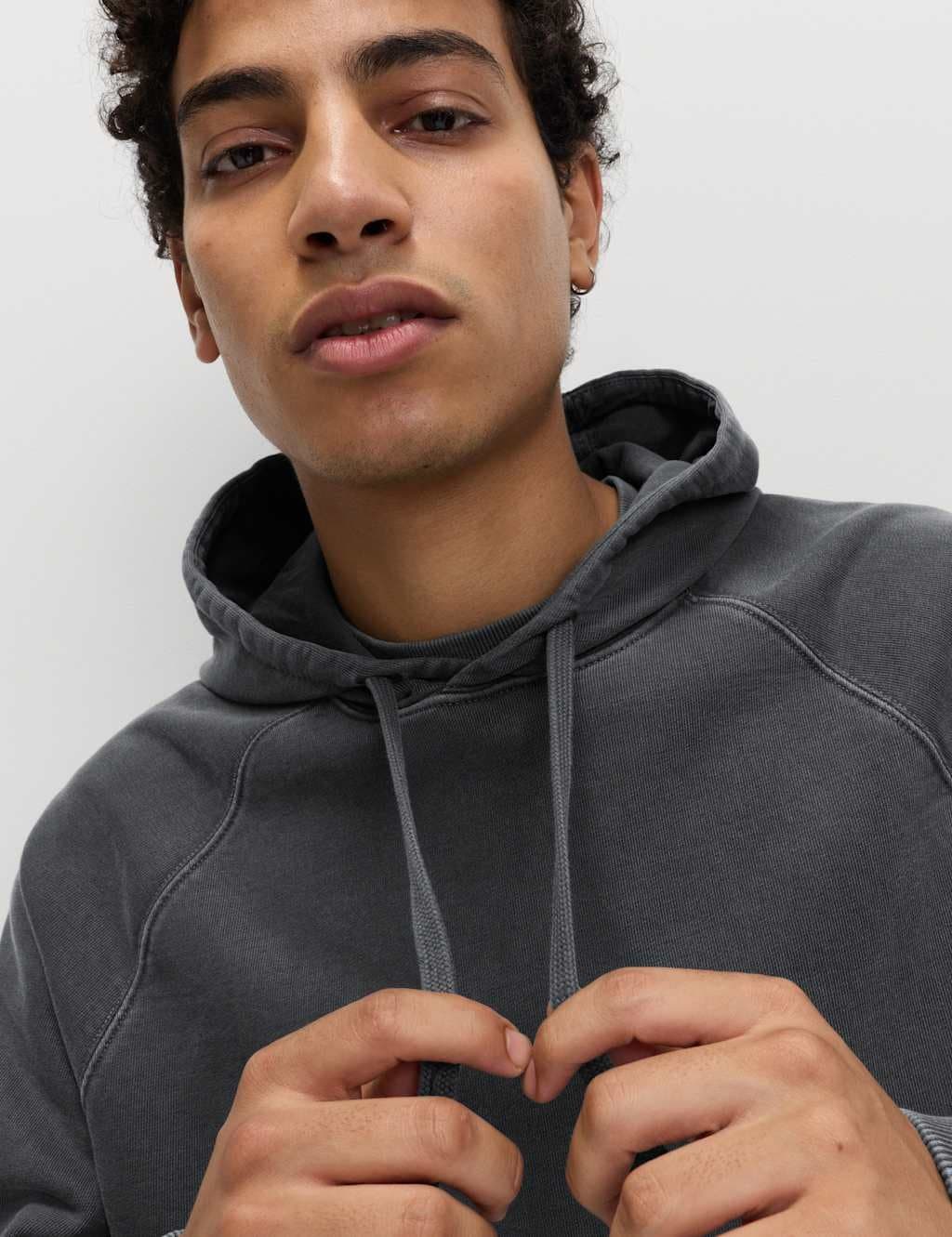 Marks & Spencer M&S Pure Cotton Garment Dyed Hoodie Dark Pewter