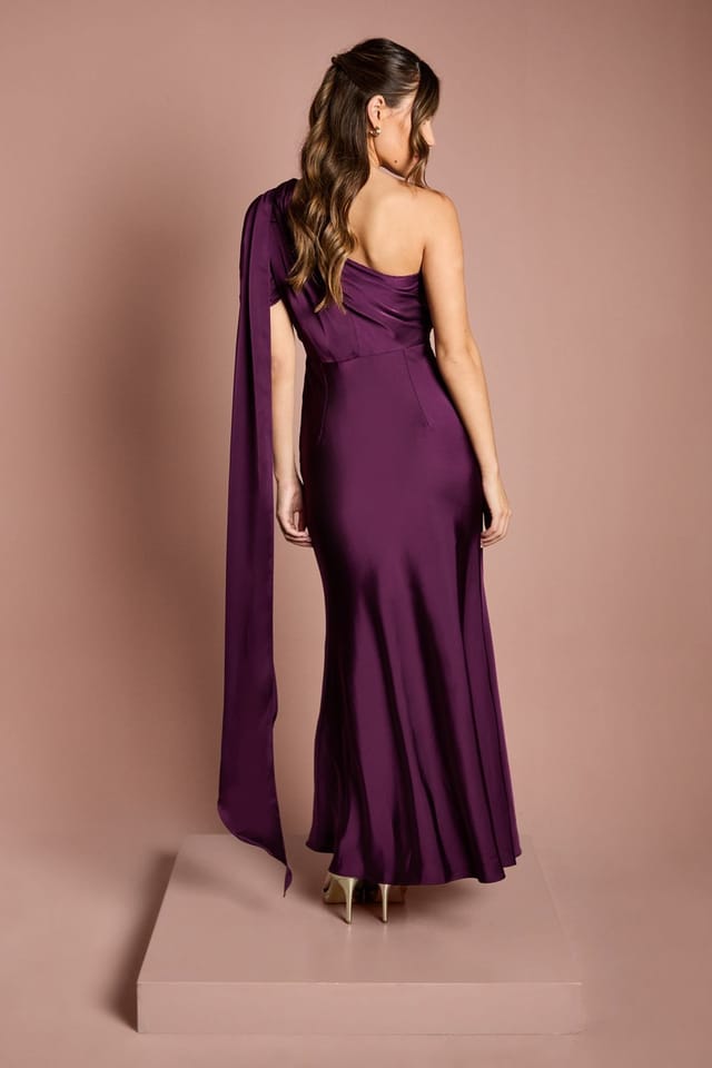 Coast Coast Women's Satin One Shoulder Fishtail Maxi Bridesmaid Dress with Drape Detail in Grape - 3