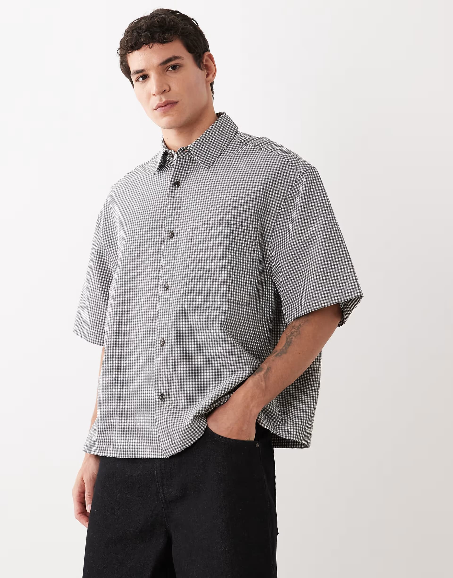 ASOS ASOS DESIGN boxy oversized gingham check shirt in black and white