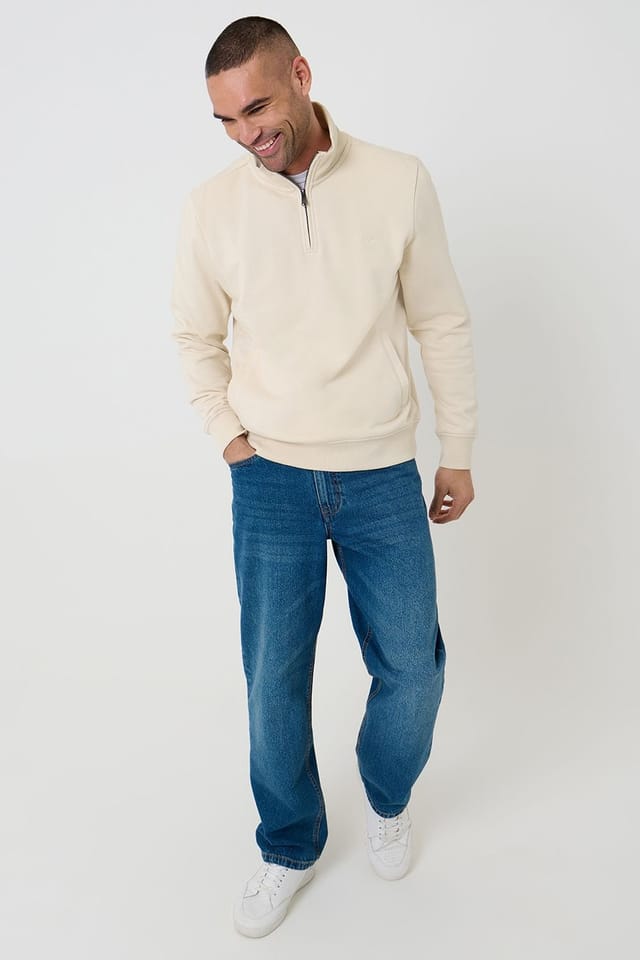 Threadbare Threadbare Men's Quarter Zip Sweatshirt in Light Beige - 3