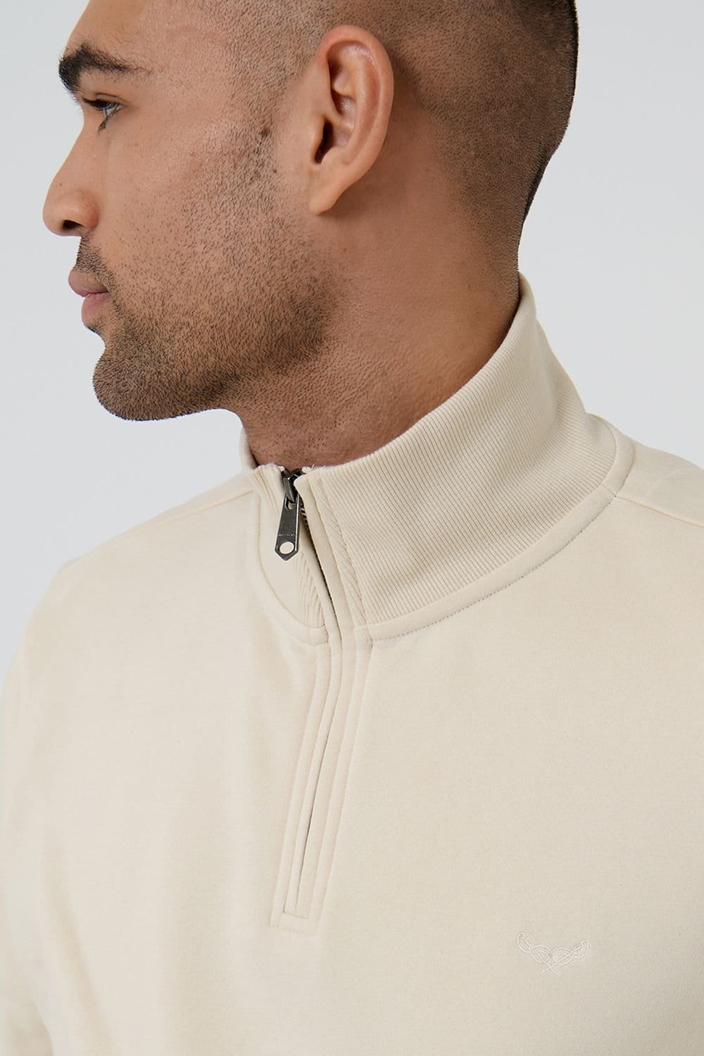 Threadbare Threadbare Men's Quarter Zip Sweatshirt in Light Beige - 4