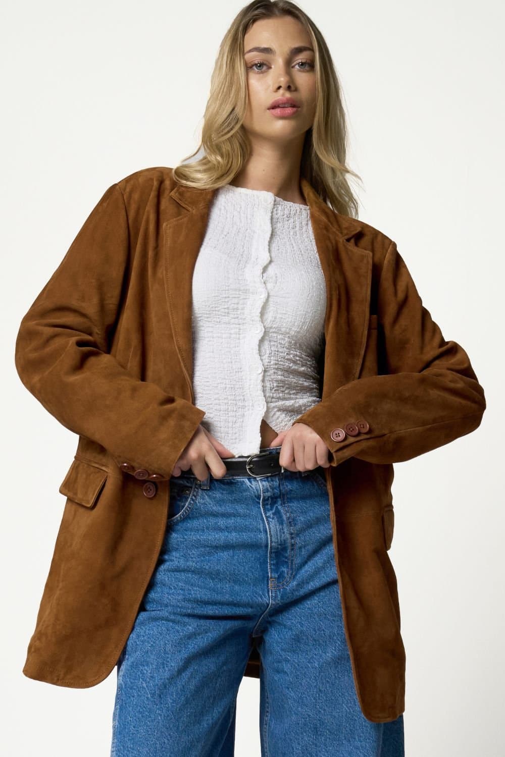 Barneys Originals Barneys Originals Women's Oversized Tan Suede Blazer