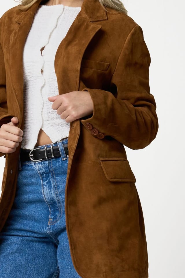 Barneys Originals Barneys Originals Women's Oversized Tan Suede Blazer - 2