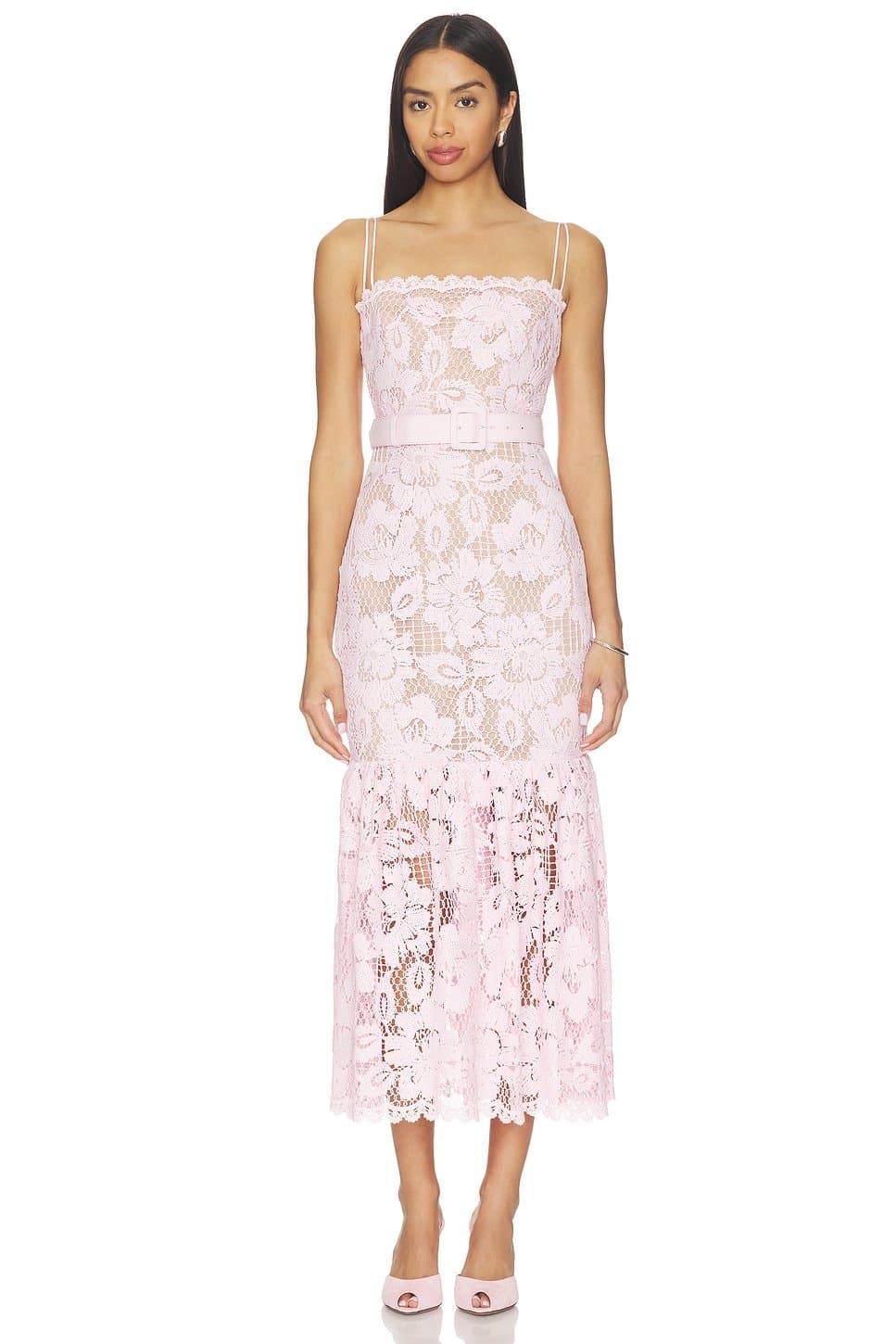 revolve Pink Crochet Lace Midi Dress