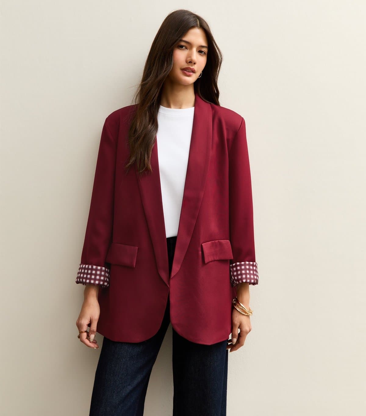 Gini London Gini London Plum Check Cuff Blazer