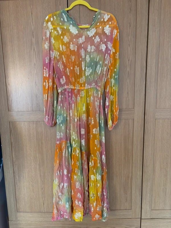 Never Fully Dressed Never Fully Dressed rainbow maxi multicoloured gold fleck dress size 12