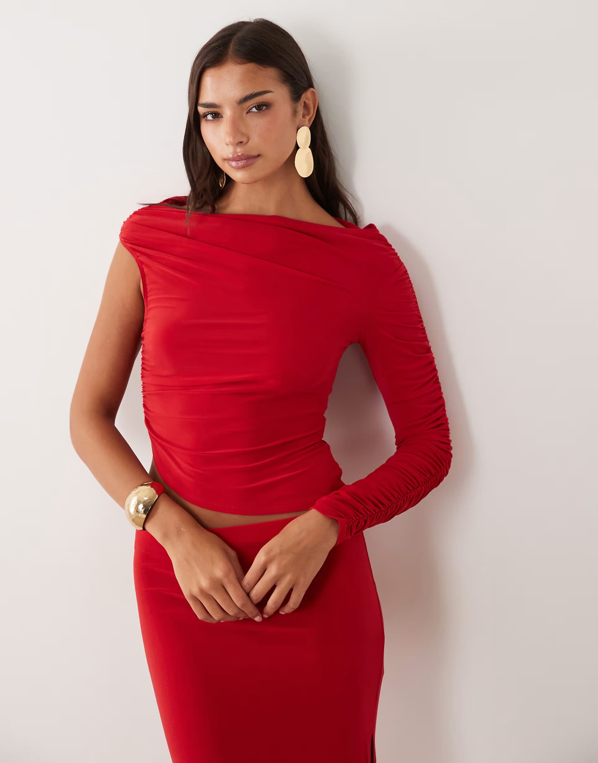 ASOS ASOS DESIGN co-ord asymmetric slinky draped top in red