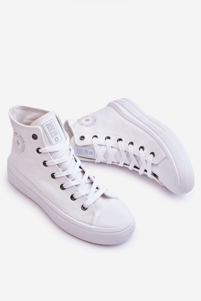 Love Lace Love Lace Women's Big Star Textile High Top Lace Up Platform Non Slip Sneakers in White - 3