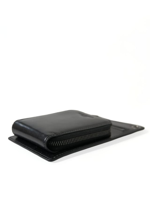 Dolce & Gabbana Dolce & Gabbana Men's Black Calf Leather Zip Logo Shoulder Neck Strap Wallet - 3