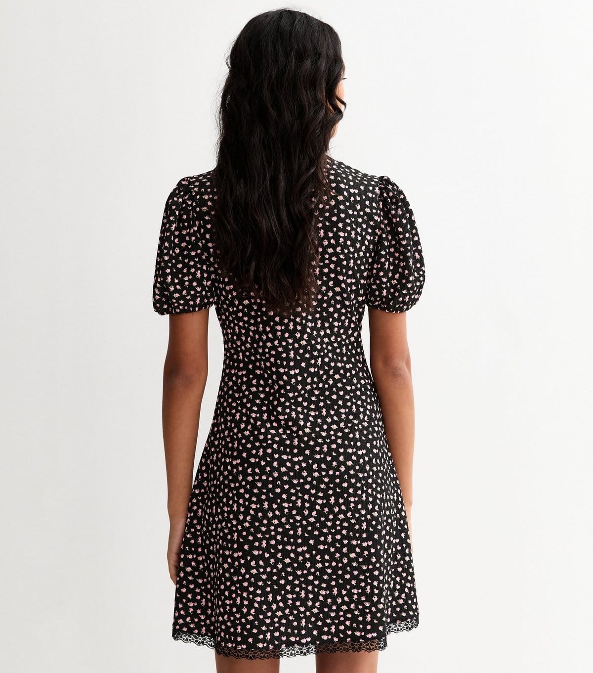 New Look Women's Black Ditsy Floral Lace Trim Mini Dress New Look - 4