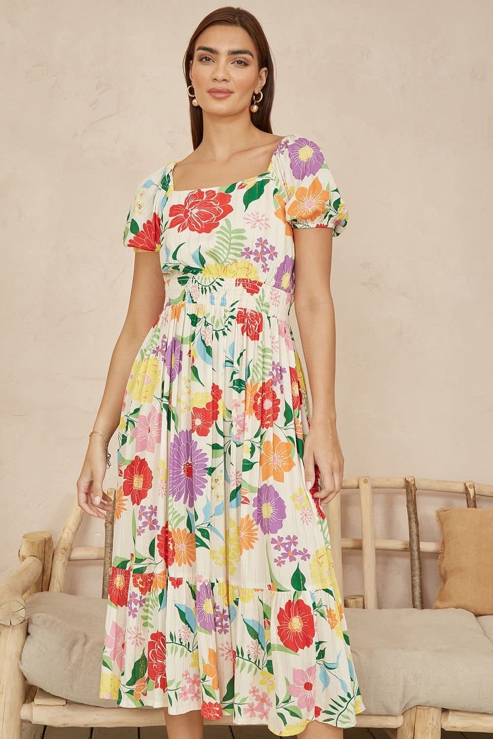 Yumi Yumi Women's White Big Floral Midi Dress