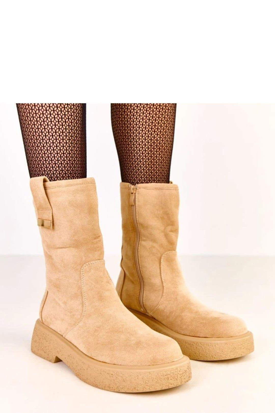 Love Lace Love Lace Beige Suede Ankle Boots with Platform & Zipper