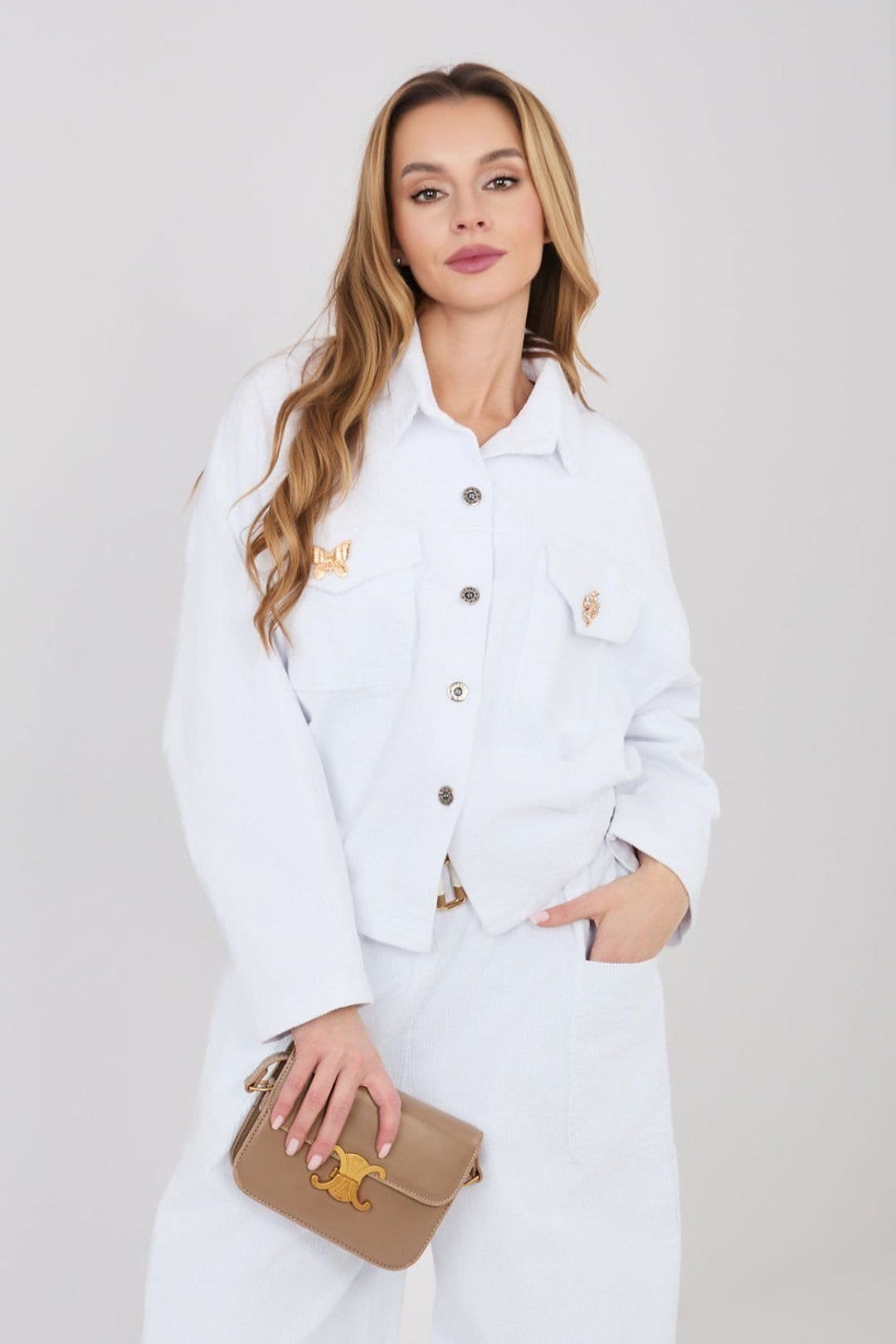 Love Lace White Corduroy Bomber Jacket