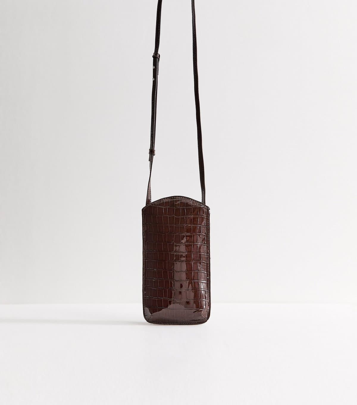 New Look New Look Dark Brown Faux Leather Crocodile Embossed Phone Bag