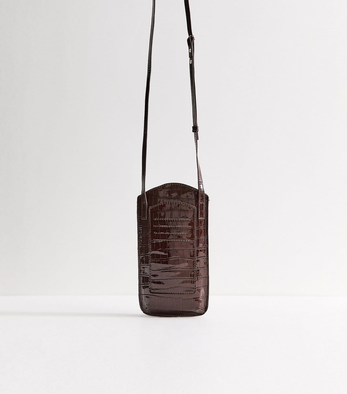 New Look Dark Brown Faux Leather Crocodile Embossed Phone Bag New Look - 4
