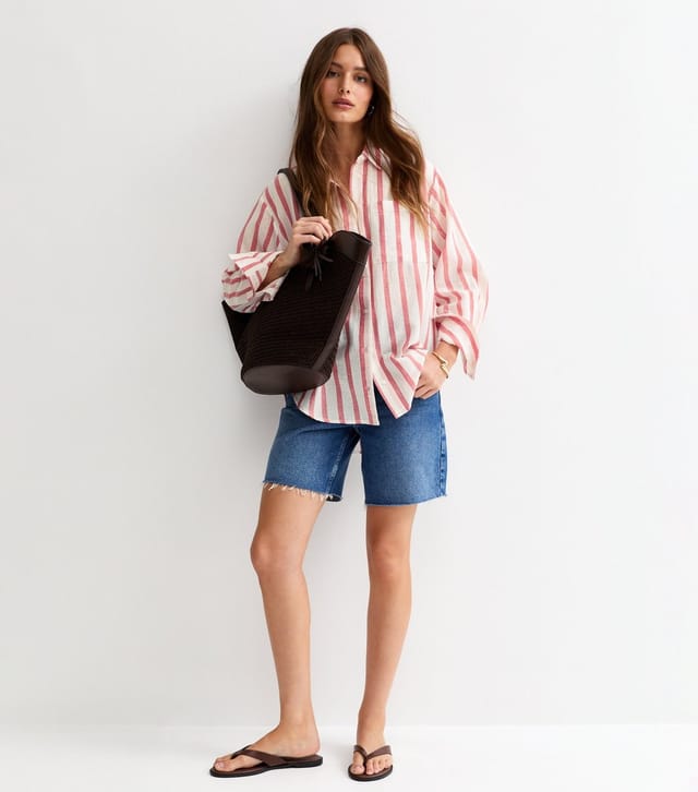 New Look Women's White and Pink Cotton Striped Long Sleeve Shirt New Look - 3